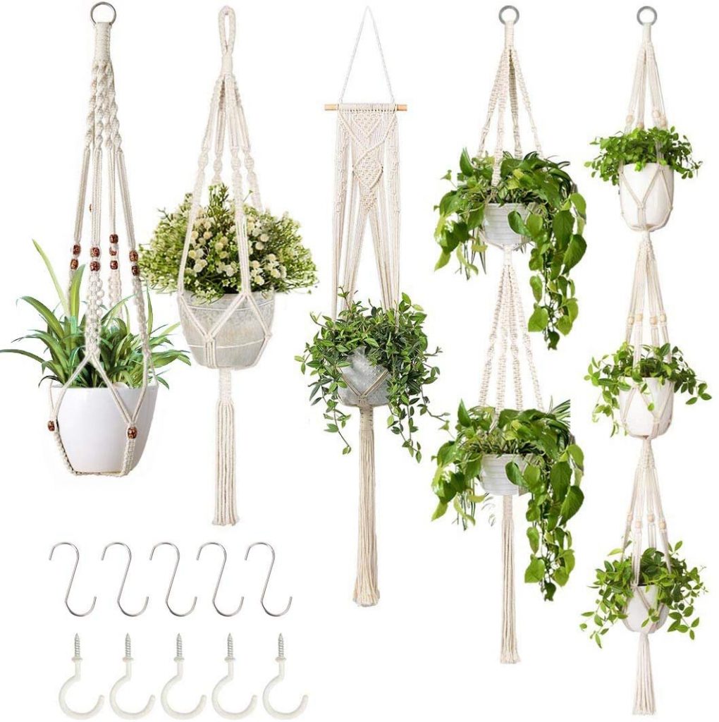 5 Macrame Plant Hanging Pots (By Growneer)